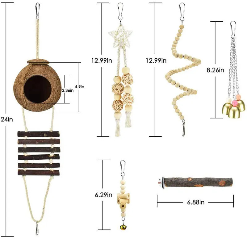 Bird Toy Set Coconut Bird Nest Vine Ball Station Bird Supplies Kits Parrot Bite Toys 6-piece Set 250121