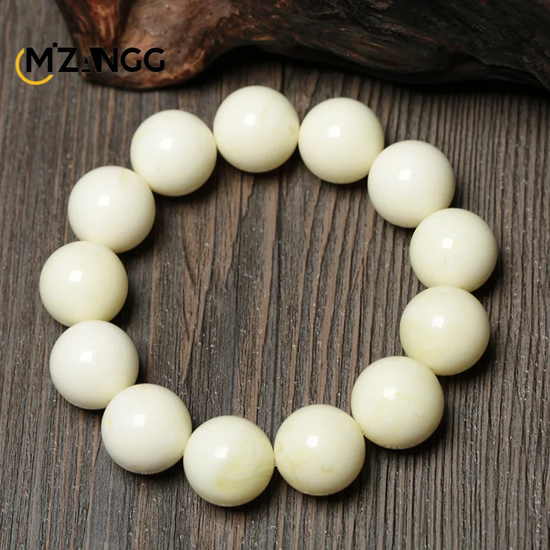 Natural White Beeswax Bracelet White Nectar Amber Buddha Beads Bracelet Hand-carved Retro Jewelry for Men and Women 250121