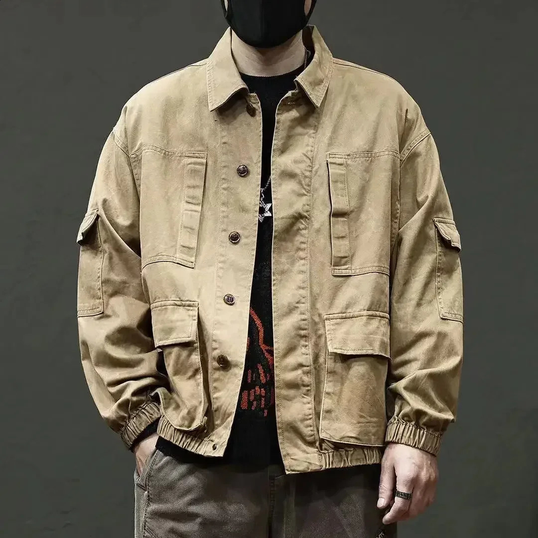 Button Cargo Cowboy Coat for Men Trendy ed Clothing of Fabric Price Stylish Menswear Aesthetic Worn Denim Jackets Man 250206