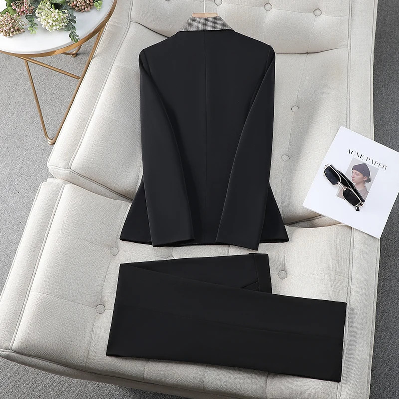 NAVIU Fashion Office Ladies Formal Pant Suit set Women Black Plaid Female Business Work Wear 2 Piece Blazer Jacket and Trouser 250206