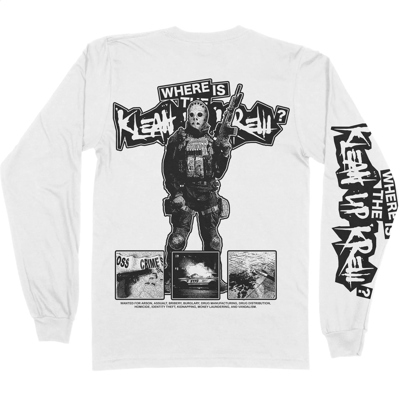 White long sleeves shirts high street masked man graphic t shirt goth harajuku streetwear oversized couples y2k tops 250206