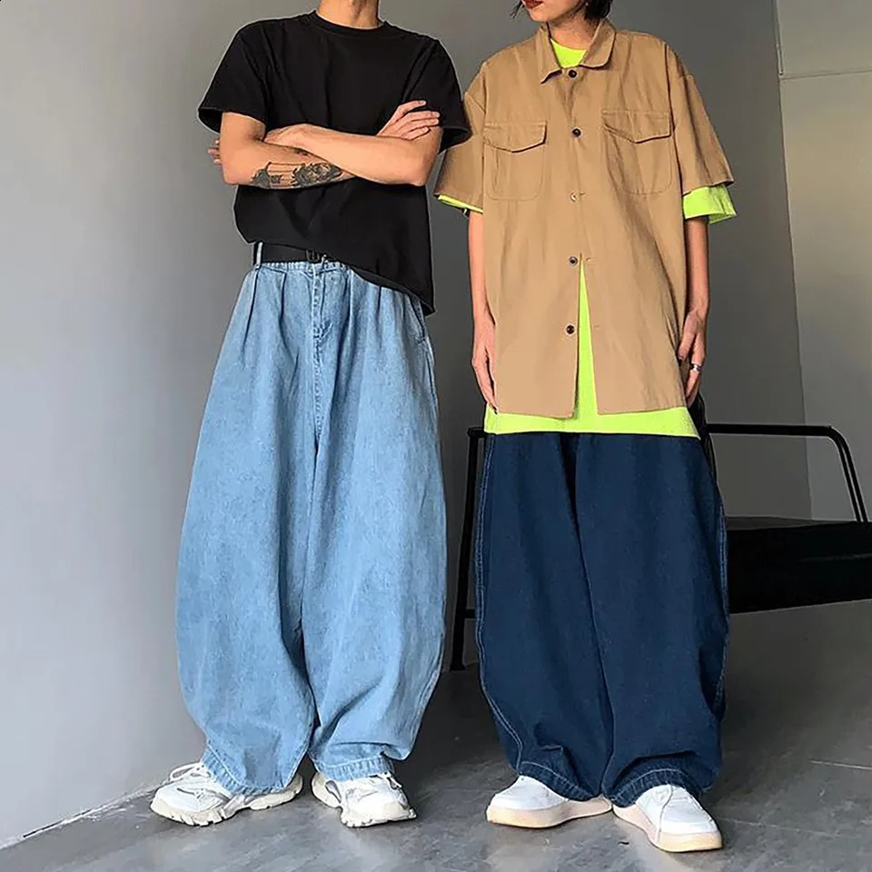 Autumn Winter Cowboy Blue Baggy Jeans Wide-Legs Y2k Longsleeve Flared Jeans Man Pants Japan Korean Harajuku Vintage Denim Jeans 250206