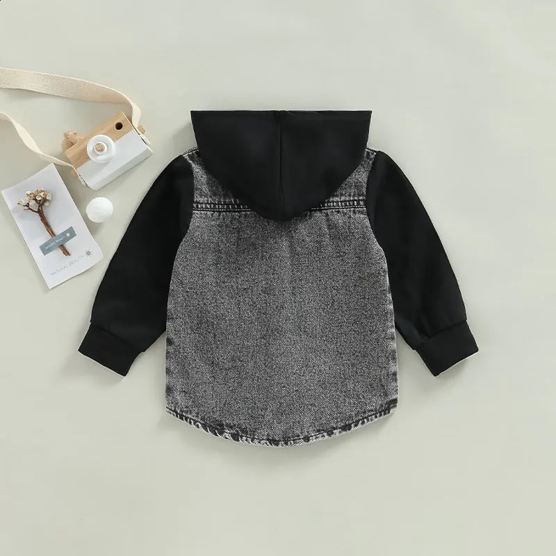 0-4Y Kids Boys Denim Jackets Baby Autumn Clothing Long Sleeve Hooded Button Up Coats Toddler Children Fashion Outerwear 250121