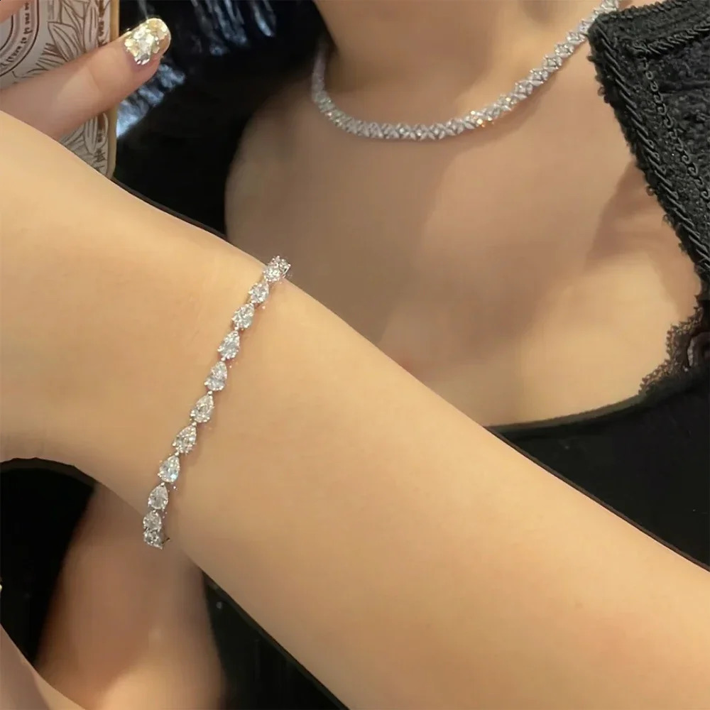3*5mm Pear Cut All Diamond Tennis Bracelet For Women S925 Silver Plated White Gold Waterdrop Shape Jewelry with GRA 250121