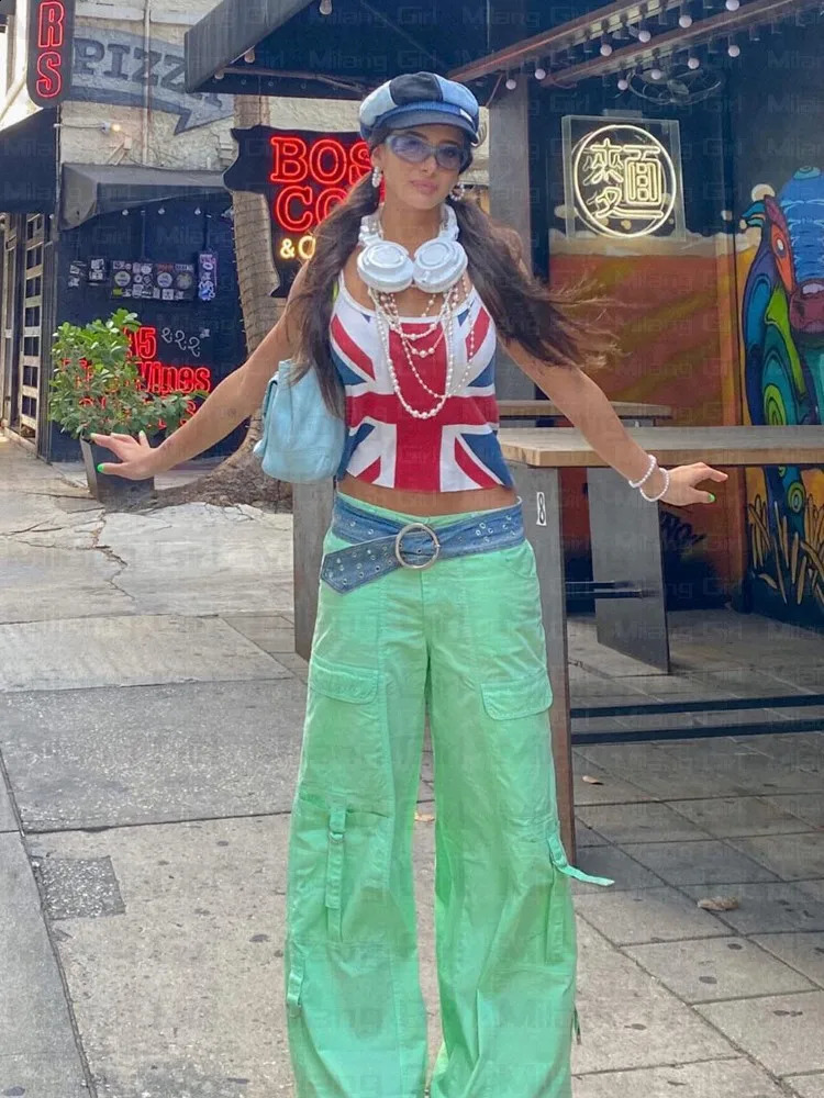 Y2K England Flag graphic print Tank Tops female fairycore vintage crop top E-girl Aesthetic womens T-shirt emo Summer clothes 250206