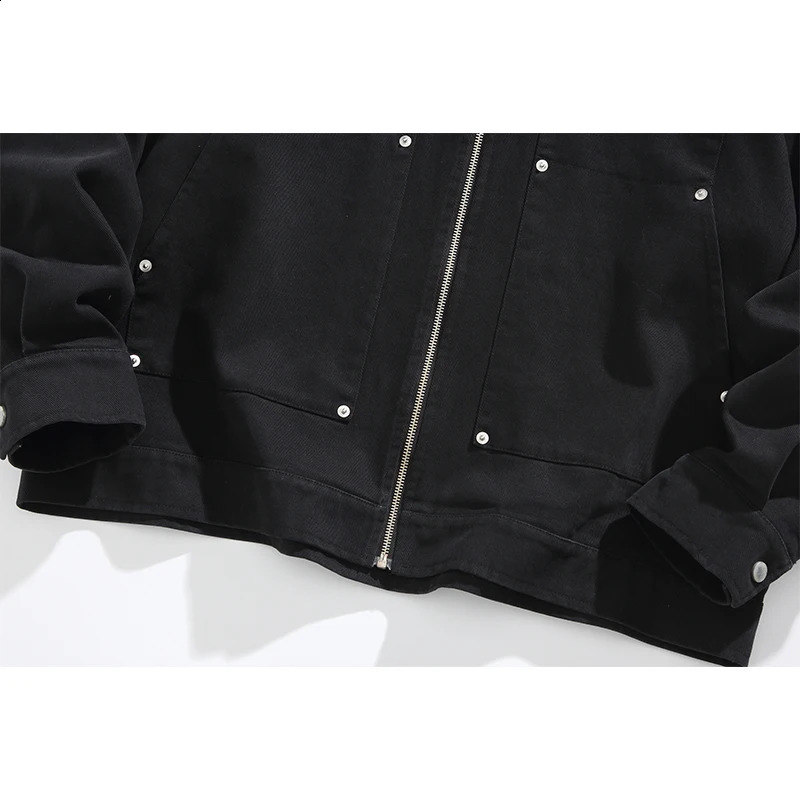 Autumn Mens Black Denim Jackets Hip Hop Revit Zipper Jeans Coat Cotton Casual Quality Male Clothing 250206