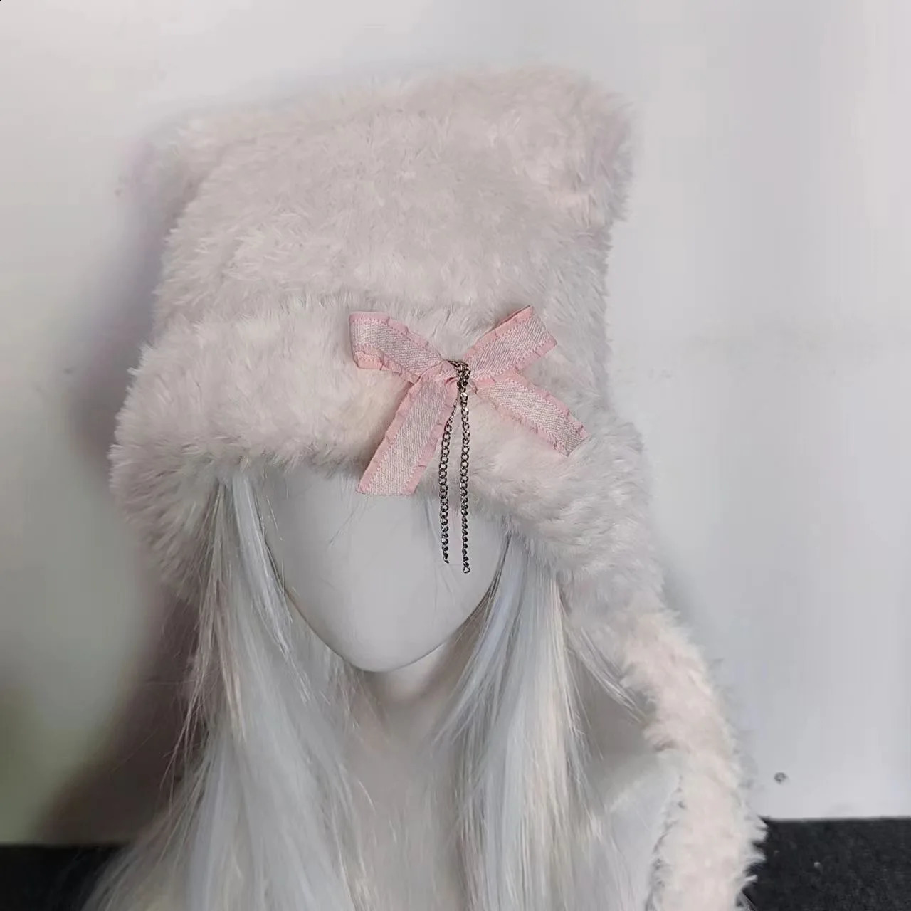 Harajuku Gothic Lolita Y2K Knitted Bear Ear Bowknot Chain Hat Women Punk er Winter Black Beanie Female Accessories Cap 250120