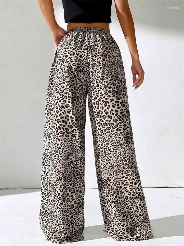 Women's Pants Leopard Print Wide Leg Women Autumn Winter 2025 Y2K Clothes Elastic High Waist Floor Lenth Trousers Streetwear