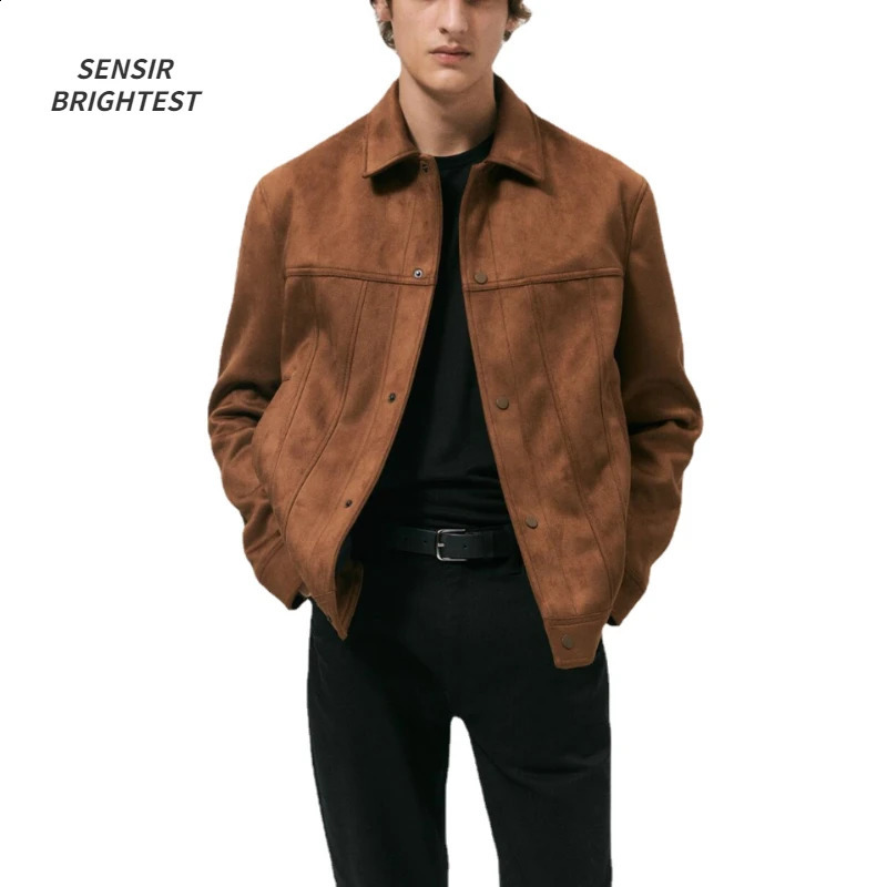 Men Suede Lapel Jacket Coat Autumn Gentleman High Quality Solid Color Vintage Jacket For Men 250206