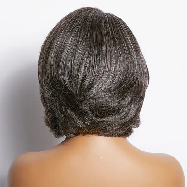 Salt & Pepper Water Wave Glueless 4x4 Closure Lace Bob Wig short hairstyle 100% Human Hair real humain Virgin Hair for elegance older women with glass