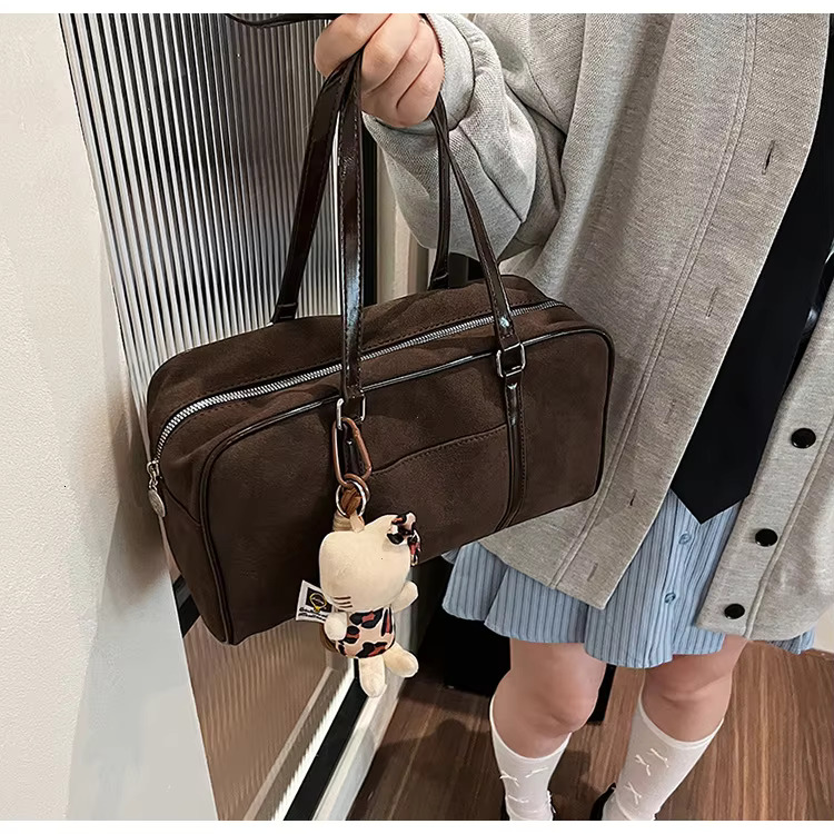 Casual Large Capaci Suede Women New Autumn Winter Retro Brown Commuter Shoulder Pillow Bag Purses And Handbags Suede Casual
