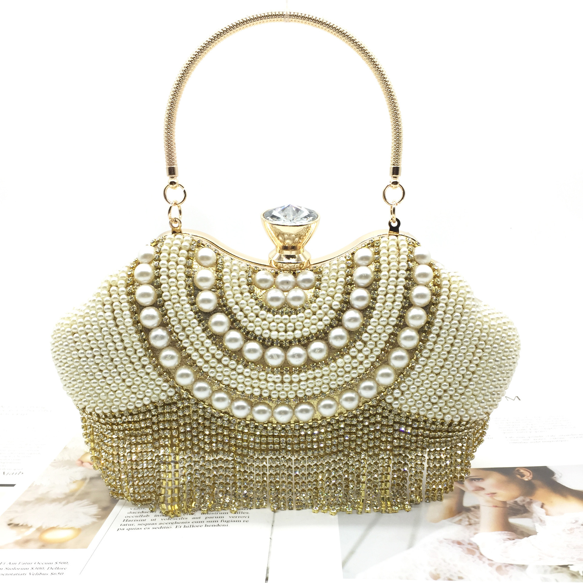 New Tassel Handmade Dinner Women's Diamond Inlaid Fashionable Evening Dress Bag, Handbag, Makeup Bag