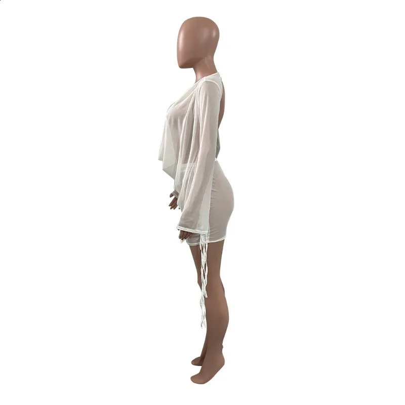 Bandage Mesh Two Piece Set Women Skirt Suit 250120