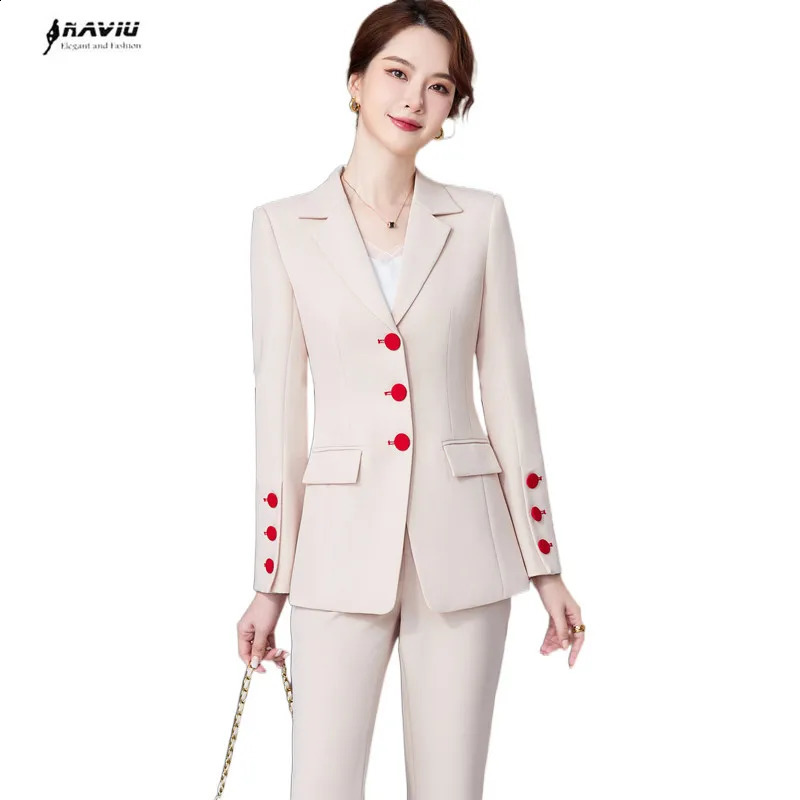 Apricot Suits Women Autumn High End Fashion Business Temperament Slim Blazer And Flare Pants Office Ladies Work Wear 250206