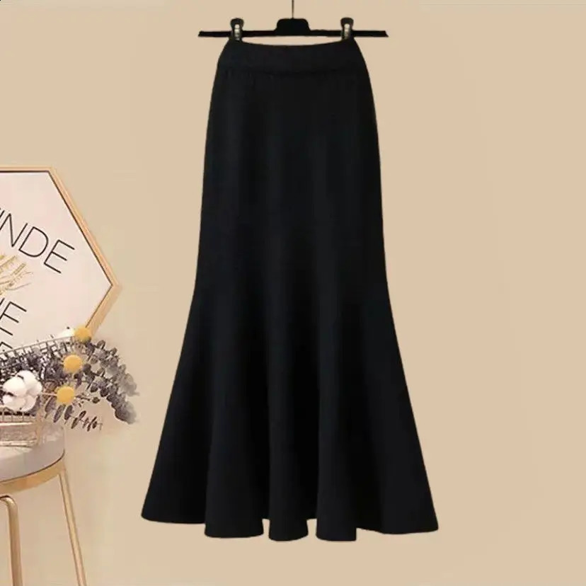 Spring and Autumn Set Womens Korean Style Slim Knitted Sweater Fish Tail Half Skirt Two Piece Fashion 250120