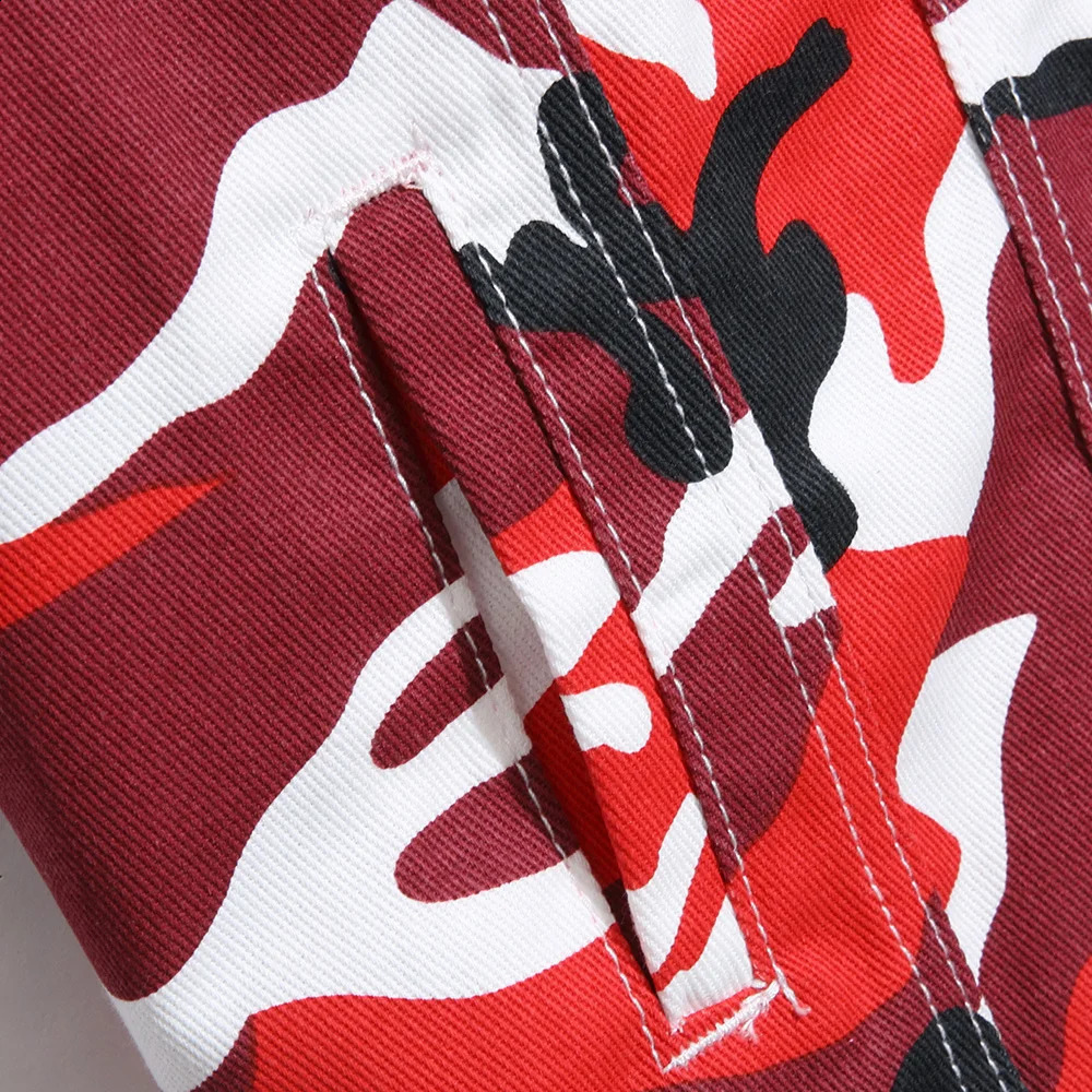 Men Red Camouflage Denim Vest Casual Cotton Waistcoat Tank Top 250206