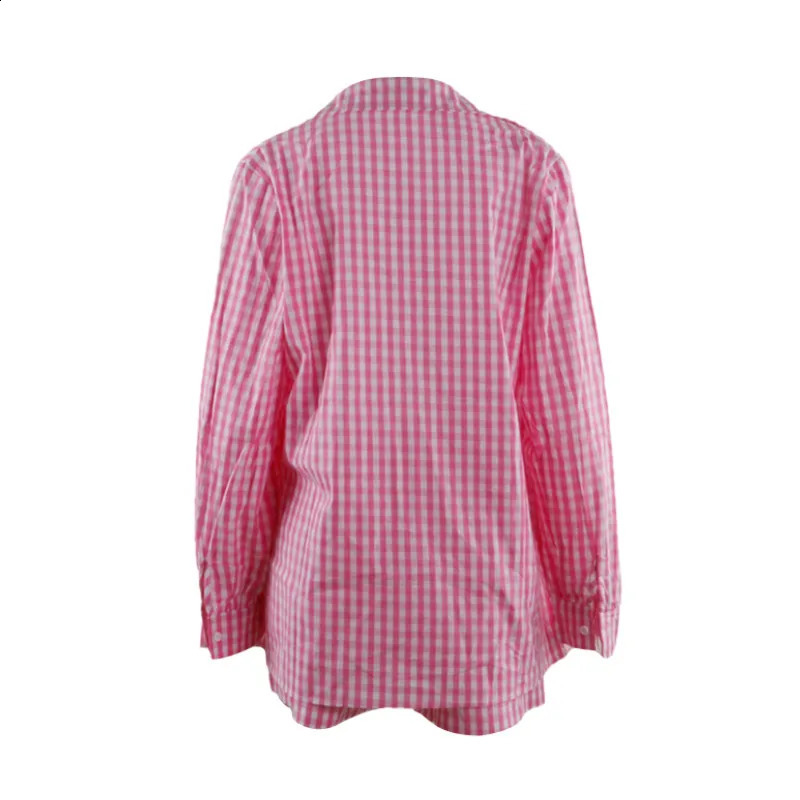 Women 2 Pieces Suit Set Female Striped Plaid Turn-Down Collar Long Sleeve Shirt Short Pants for Spring Autumn 250121