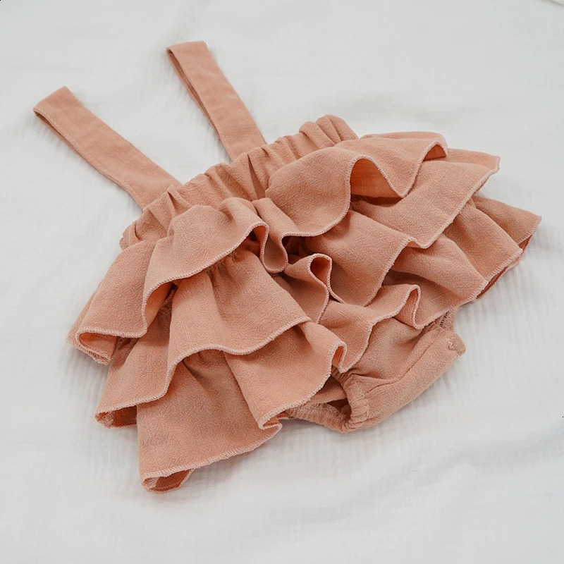 Baby Girls Linen Bloomers Shorts Fashion Toddlers Kids Pink Tutu Skirts Faldas Ruffle Straps Pants For born Spodnica 250206