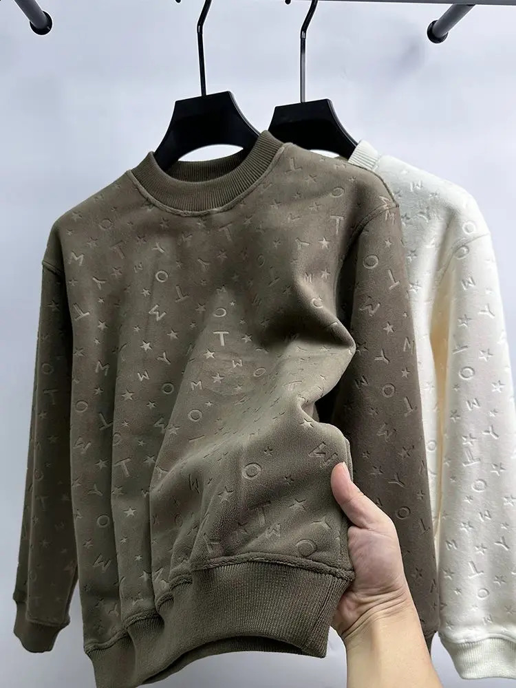 y Quality Mens Hoodie ONeck Letter Embossed Pullover Autumn Winter Korean Street Plush Thicken Exquisite Wear 250122