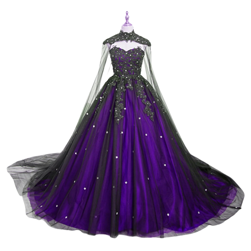 Purple And Black Gothic Wedding Dresses With Wrap Lace Appliques Beaded A-Line Long Vintage Bridal Gowns 2025 Vestido De Novia