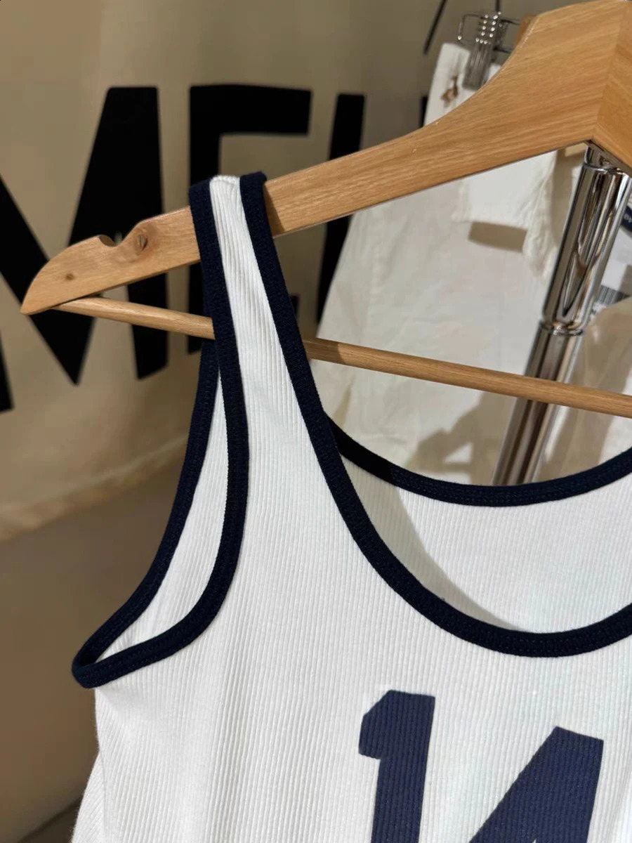 14 Print Ribbed Slim Tank Top Woman Spring U Collar Sleeveless Cotton Camisole Top Casual Vintage Streetwear Sweet Vest Y2k Tops 250206