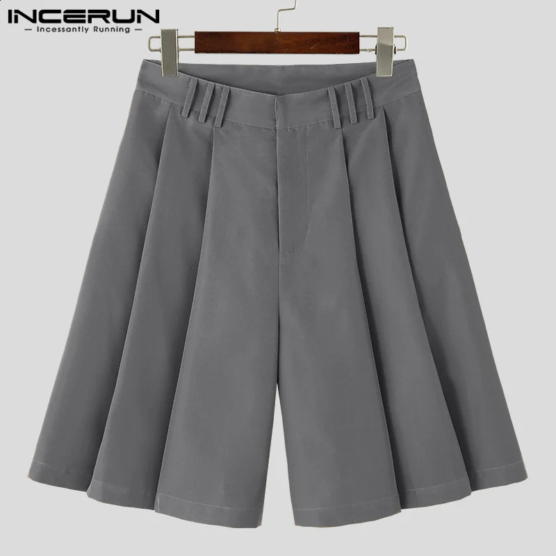 INCERUN 2024 Korean Style Mens Shorts Loose Pleated Design Wide Leg Pants Casual Streetwear Solid Comfortable Shorts S-5XL 250108