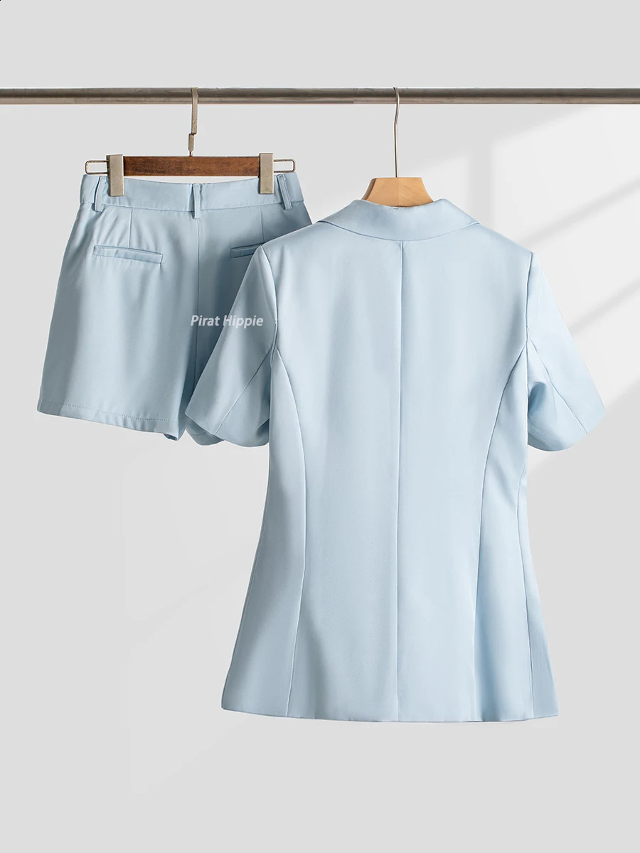 Solid Elegant Blazer 2 Piece Set Autumn Button Up Short Sleeve Blazers JacketShort Sets Casual Fashion Suits For Women 2024 250121
