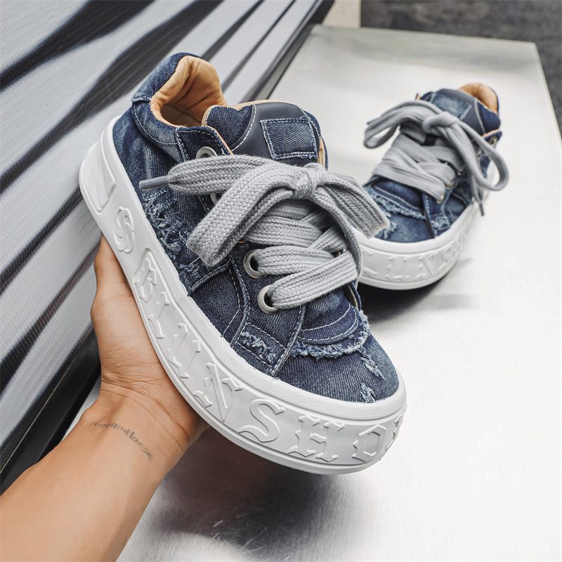 Men Casual Shoes Fashion Design Versatile Trendy Print Triple Black Blue Free shipping