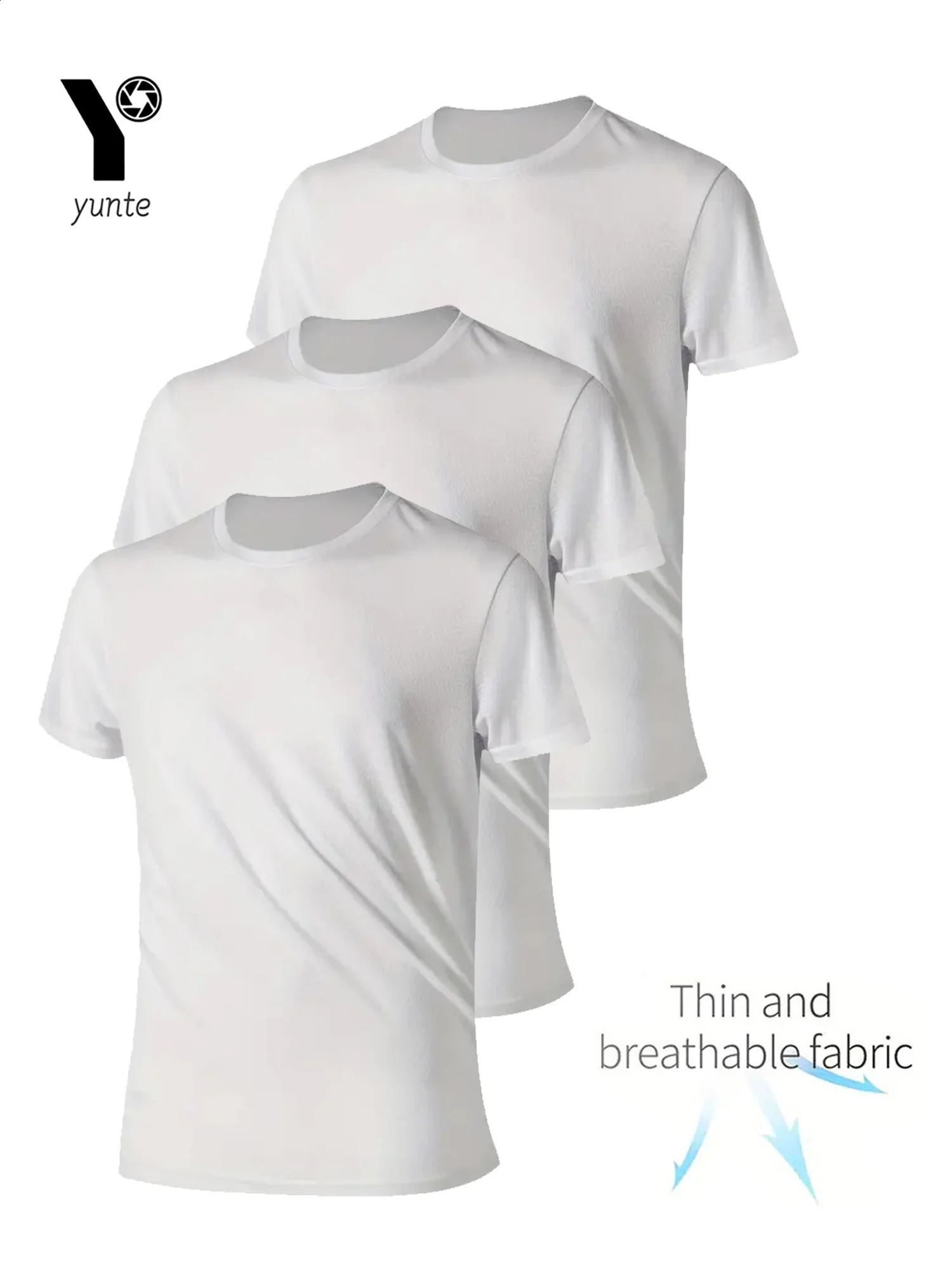 Round Neck TShirt 3Piece White UltraLight Mens QuickDrying Breathable SweatAbsorbent Shirt Suitable for Fitness Gym and Ru 250120