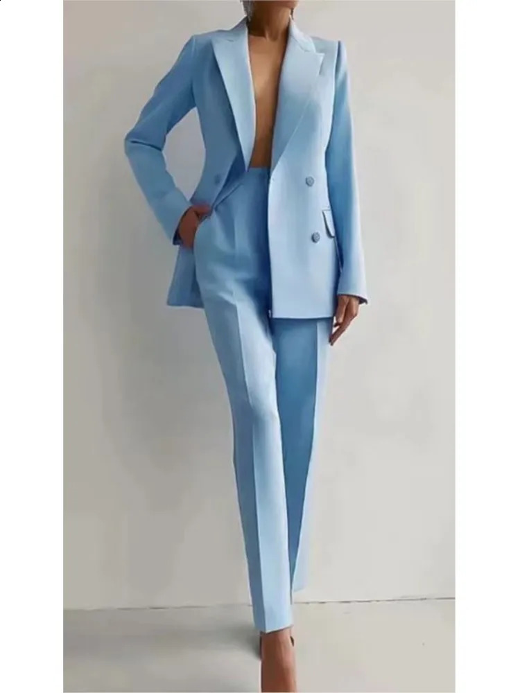 Casual Long Sleeve Suit Set Office Lady Solid Elegant Slim Spring Autumn Tops Blazer Pants Two Piece Set Women Outfit 250206