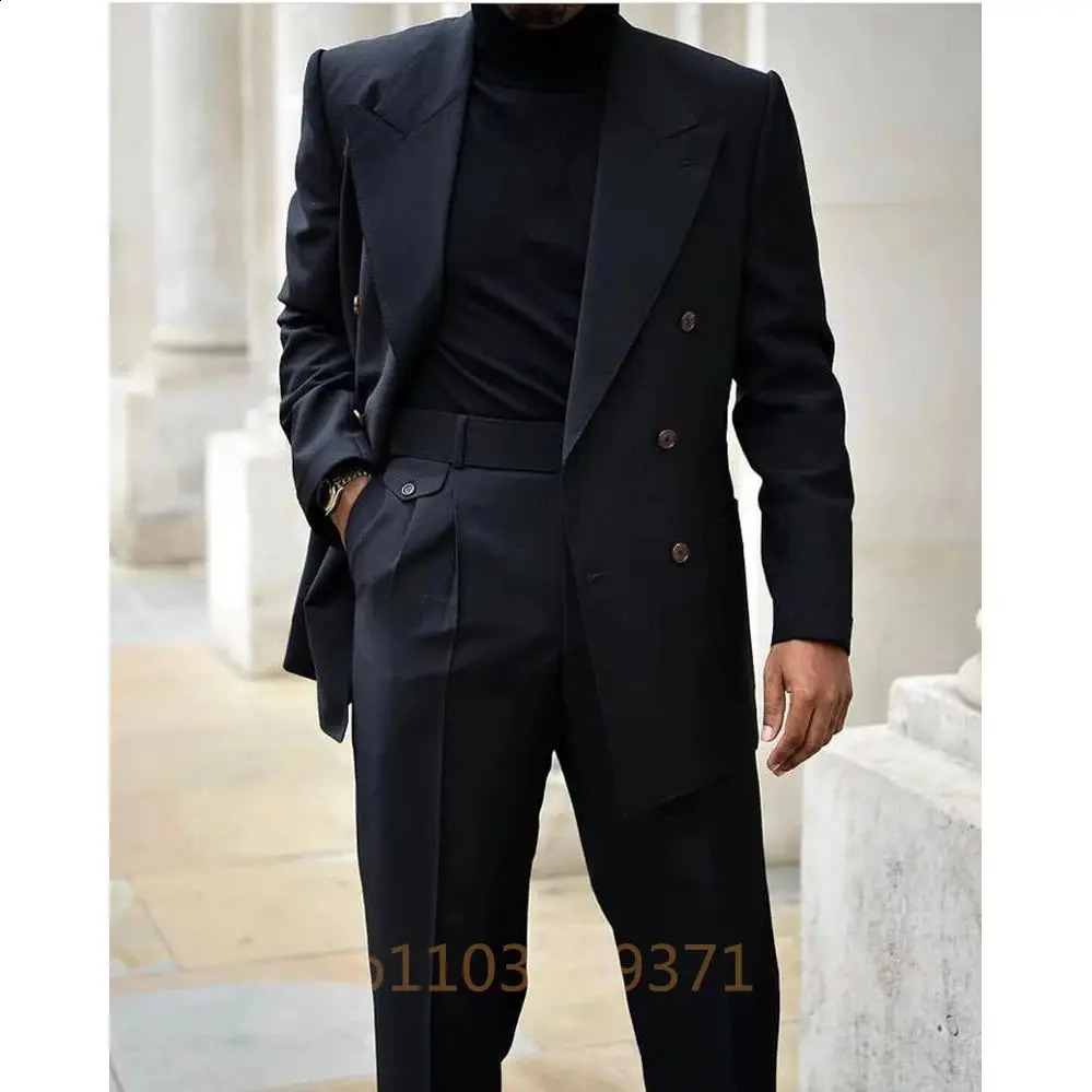 High Quality Suits for Men Black Fashion Lapel Double Breasted Male Suit Slim Fit Formal Casual Wedding Tuxedo 2 Piece 250121