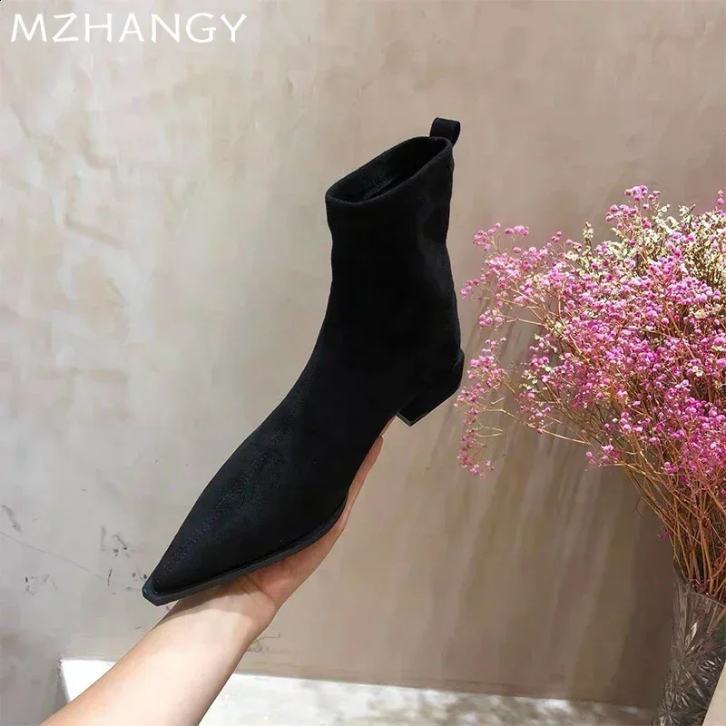 Women Suede Ankle Boots Heels Shoes Fashion Sexy Pointed Toe Shoes Women Trend Snow Boots Elegant Walking Dress Goth Mujer Botas 250120