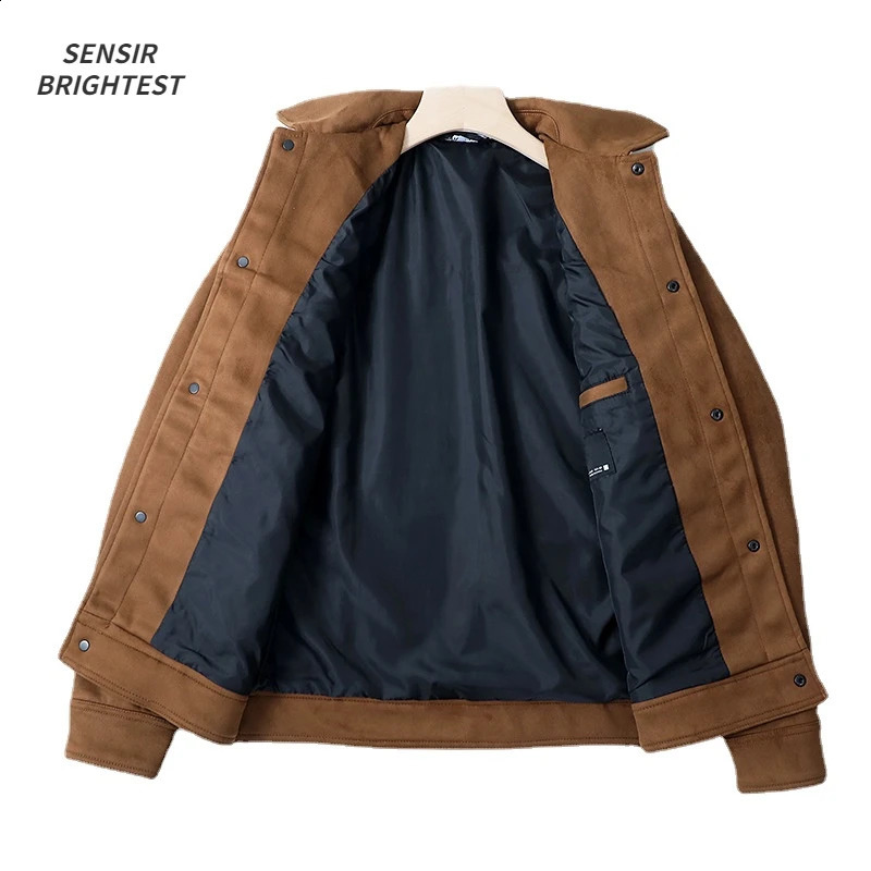 Men Suede Lapel Jacket Coat Autumn Gentleman High Quality Solid Color Vintage Jacket For Men 250206