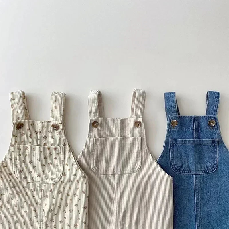 Autumn Baby Boy Solid Casual Overalls Girls Children Floral Suspenders Jumpsuit Kid Loose Cotton Denim Pants Infant Trouser 250206