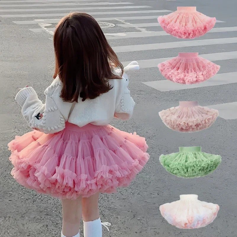 Girls Tutu Skirts Solid Fluffy Tulle Princess Ball Gown Pettiskirt Kids Ballet Party Performance Dress for Children 250206