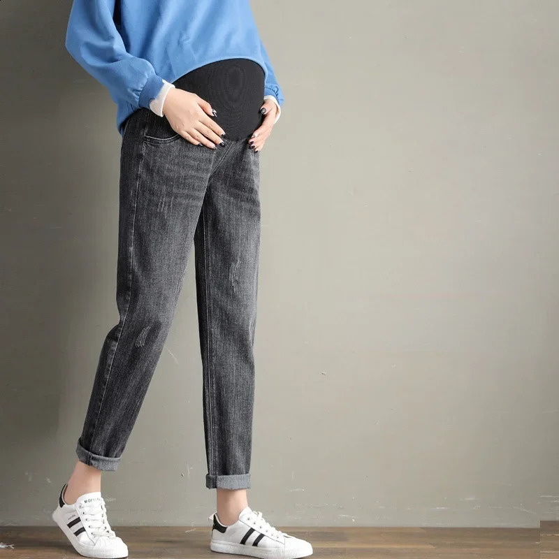 Pregnancy Abdominal Pants Boyfriend Jeans Maternity Pants For Pregnant Women Clothes High Waist Trousers Loose Denim Jeans 250206