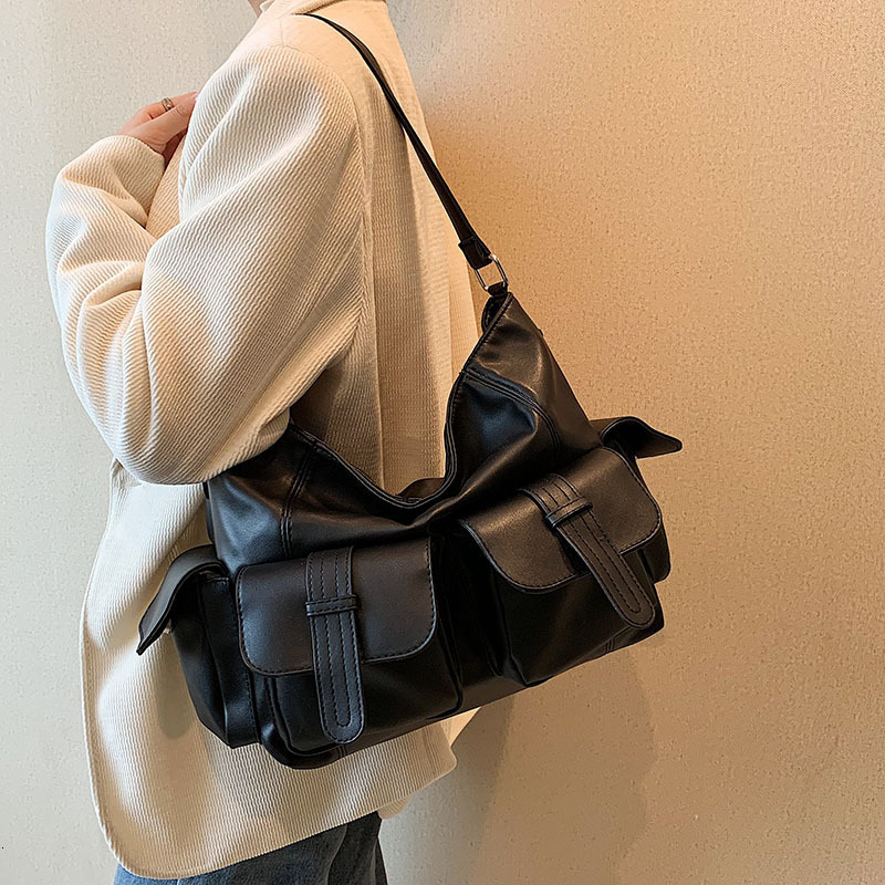 Bag Women's Shoulder 2025 Winter PU Texture Large Capacity Crossbody Double Pocket Armpit Bag