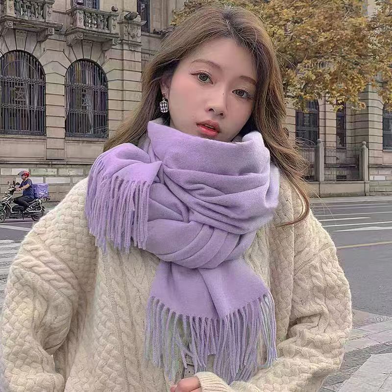 T138 new solid color scarf female Korean thick shawl dual-purpose winter thick cashmere neck scarf student