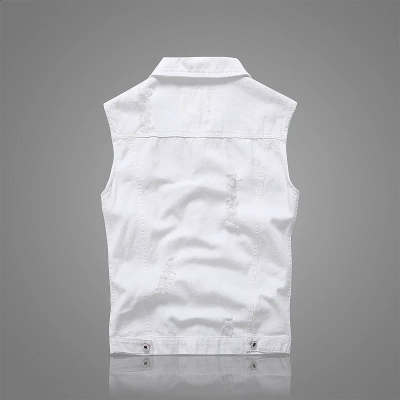 Mens White Denim Vest Teenagers Cultivate Ones Morality Leisure Hole Collar Vest 250206