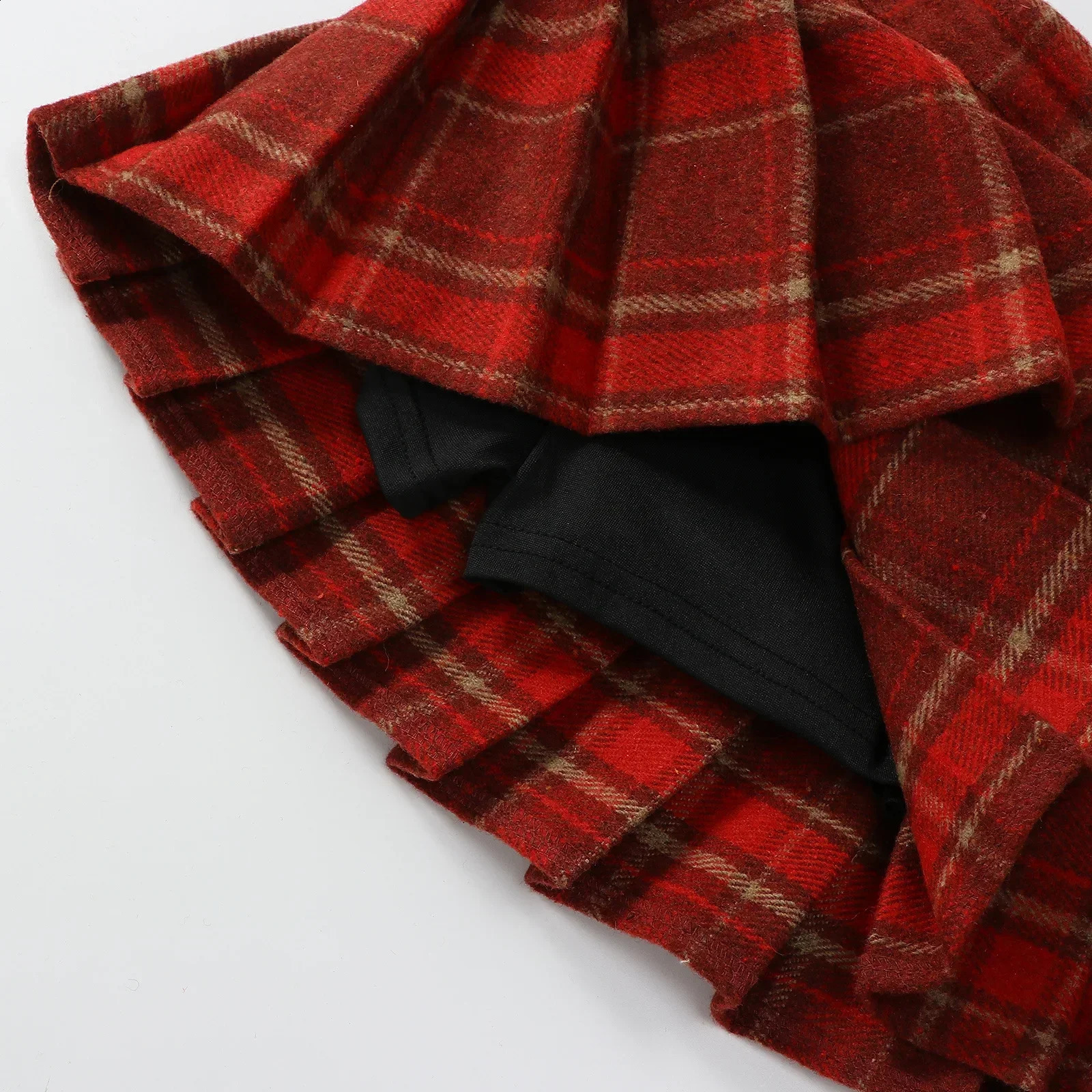 Girls Woolen Plaid Skirt Autumn Winter Thicken Warm A-line Short Skirt College Style Red Year Christmas Costume Kids Clothes 250206