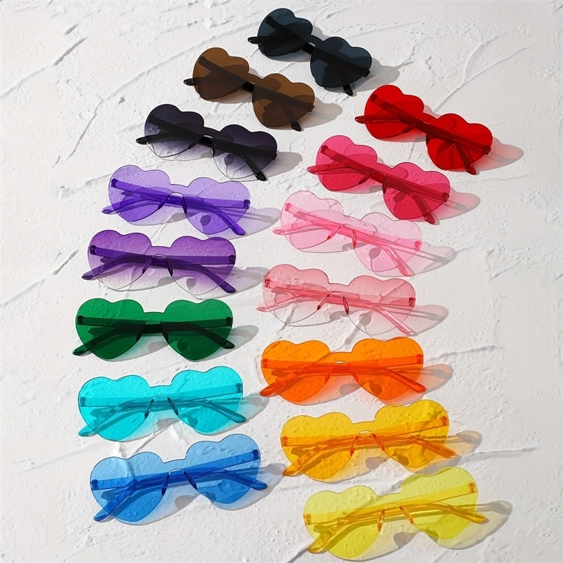 15pcs Heart Shaped Rimless Sunglasses Women Men Cute Cat Eye Candy Color Shades Sun Glasses Party Eyeglasses UV400250120ww