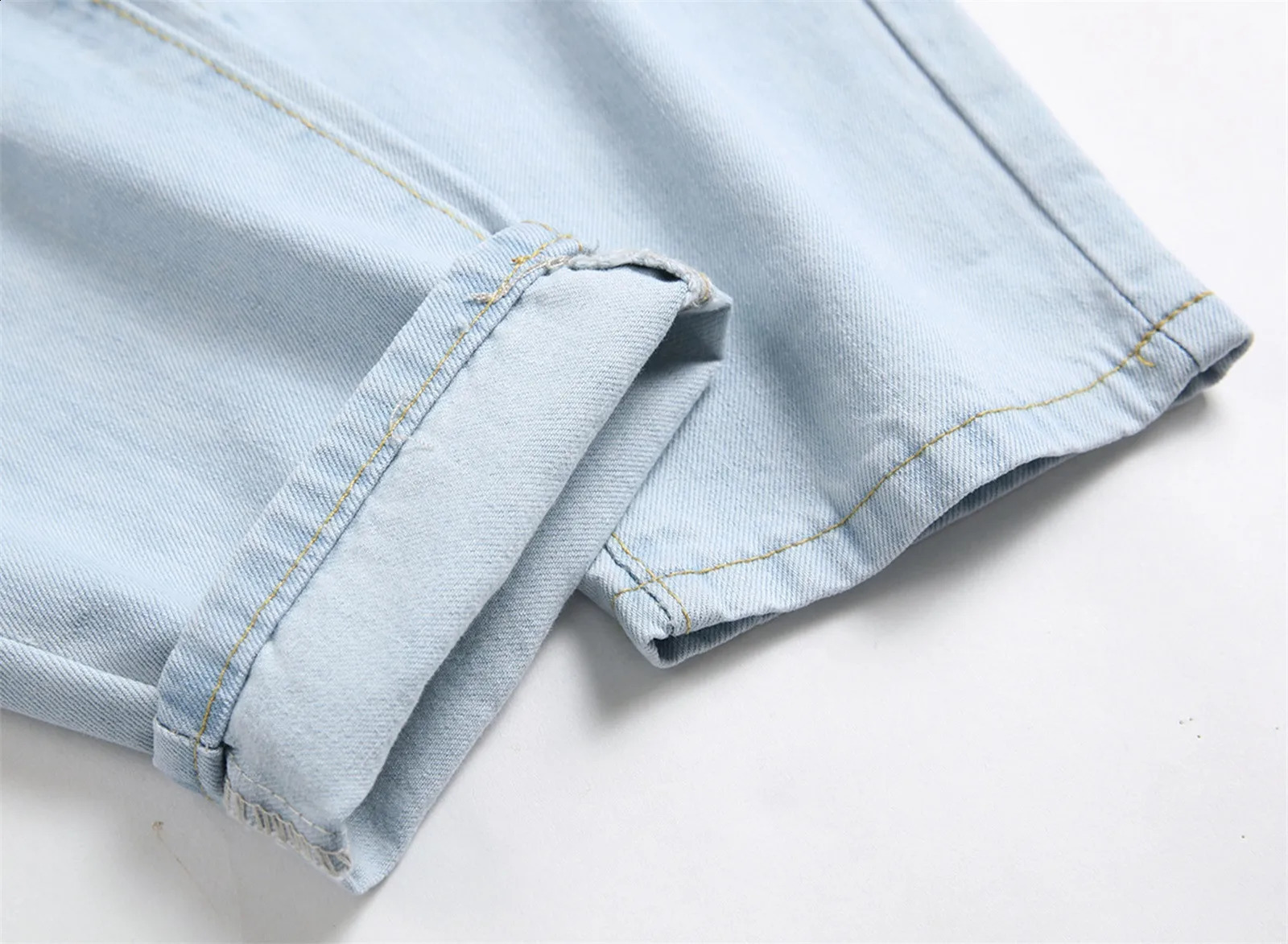 Mens Fashion Straight Denim Trousers Knee Broken Casual Loose Denim Cargo Pants Streetwear Blue Baggy Jeans Y2k Clothes 250206