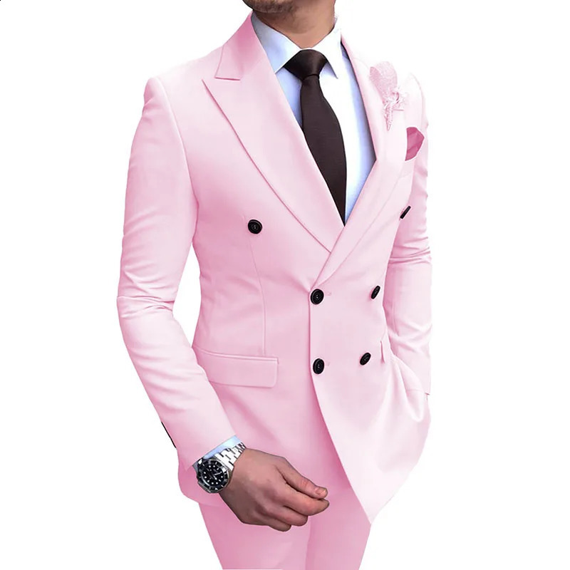 Fashion Lapel Black Men Wedding Prom Dress Suits Double Breasted Groom Party Tuxedo 2 Pieces Set 250121