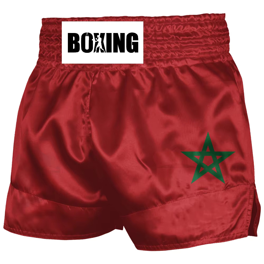 Moroccan flag Muay Thai shorts mens and womens boxing fighting shorts martial arts Sanda Martial Arts Clothing