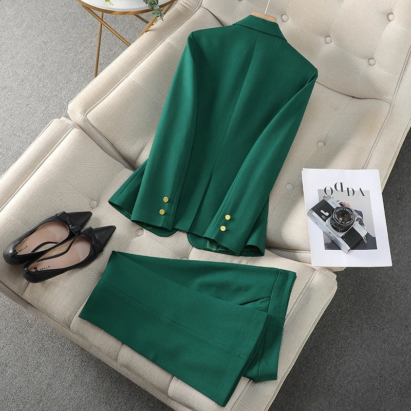 NAVIU Style Autumn Winter Green Office Work Wear Clothes For Women Blazer Set Trouser Business Elegant Pants Suits Outfit 250206