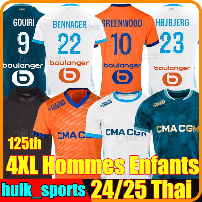 4XL 24/25 BENNACER maillot de foot MarseilleeS soccer jerseys 2024 2025 OM 125th GREENWOOD HOJBJERG KONDOGBIA RONGIER HARIT GOUIRI RULLI men kids kit football shirts
