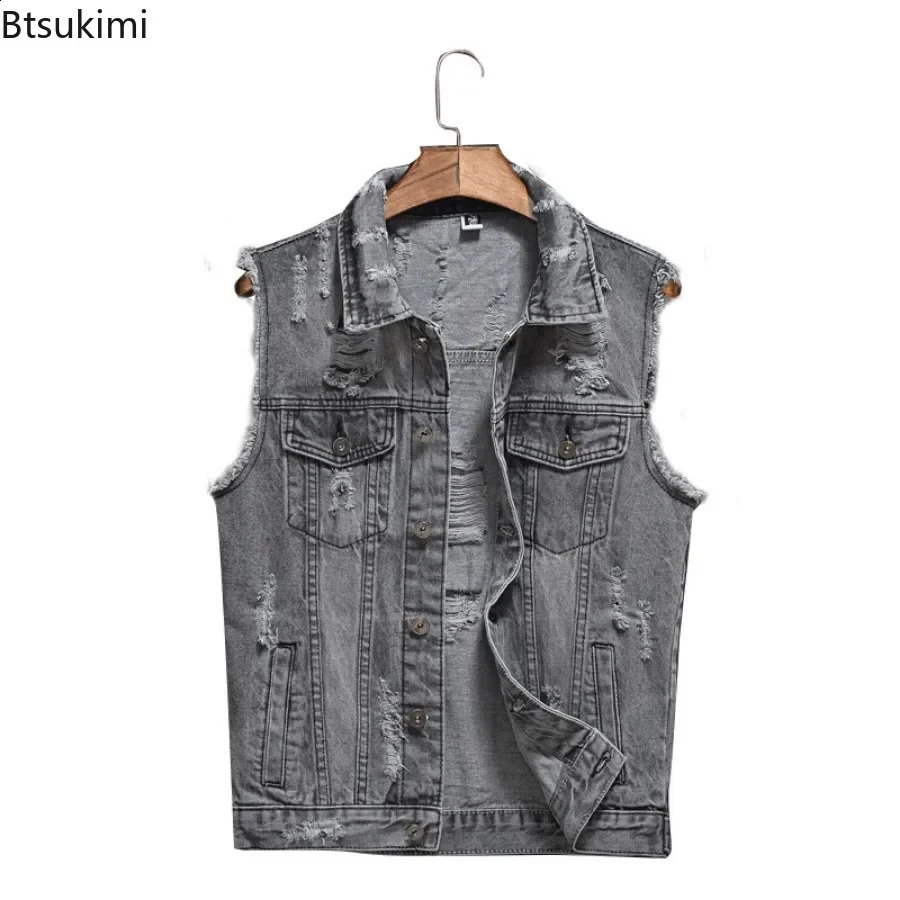 2025 Mens Spring Autumn Denim Vests Handsome Motorcycle Waistcoat Fashion Korean Style Casual Sport Vest Coats Big Size 5XL 250206