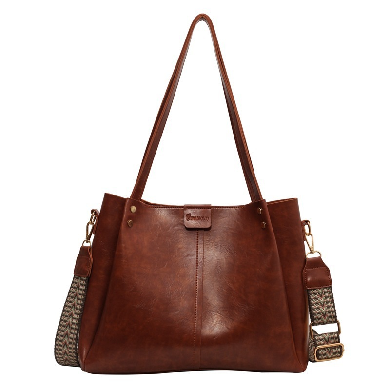 Bag Commuter Splicing Oil Leather Armpit Women's 2025 Winter Fashion Tote Large Capacity Shoulder Bag
