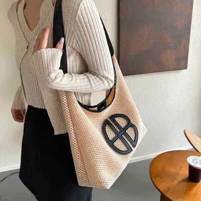 Fi Trend Str Bag Large Capacity Woven Beach Wens Shoder Bags Casual Handbags Underarm Daily Shopping Bag Totes Y250205