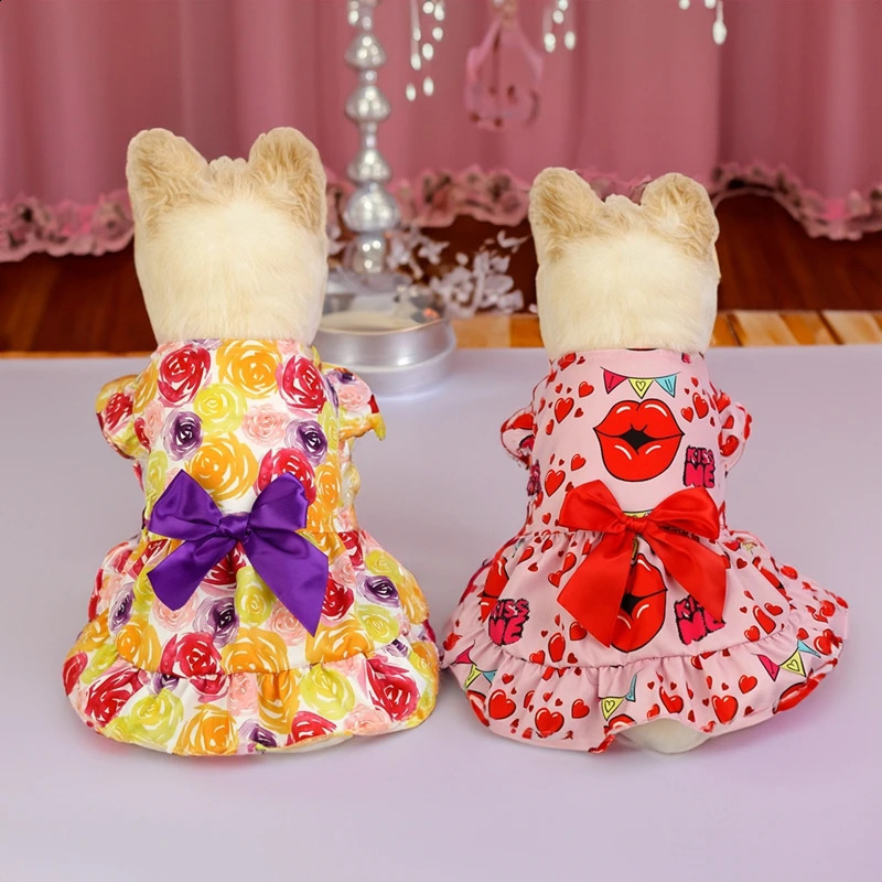 Dog Dress Pet Clothes Spring Summer Princess Dress Lovely Pattern Sleeveless Skirt For Small Dogs Valentines Day Pet Outfits 250206